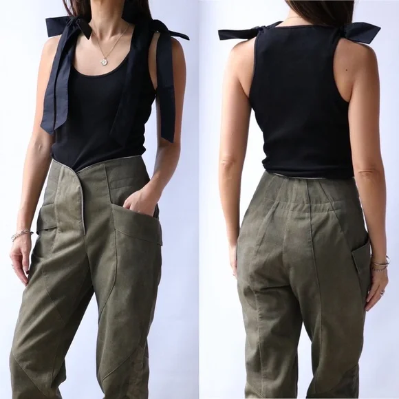 NWT Ulla Johnson Bailey Bow Shoulder Cotton Tank in Noir Black Size Small - Picture 4 of 11